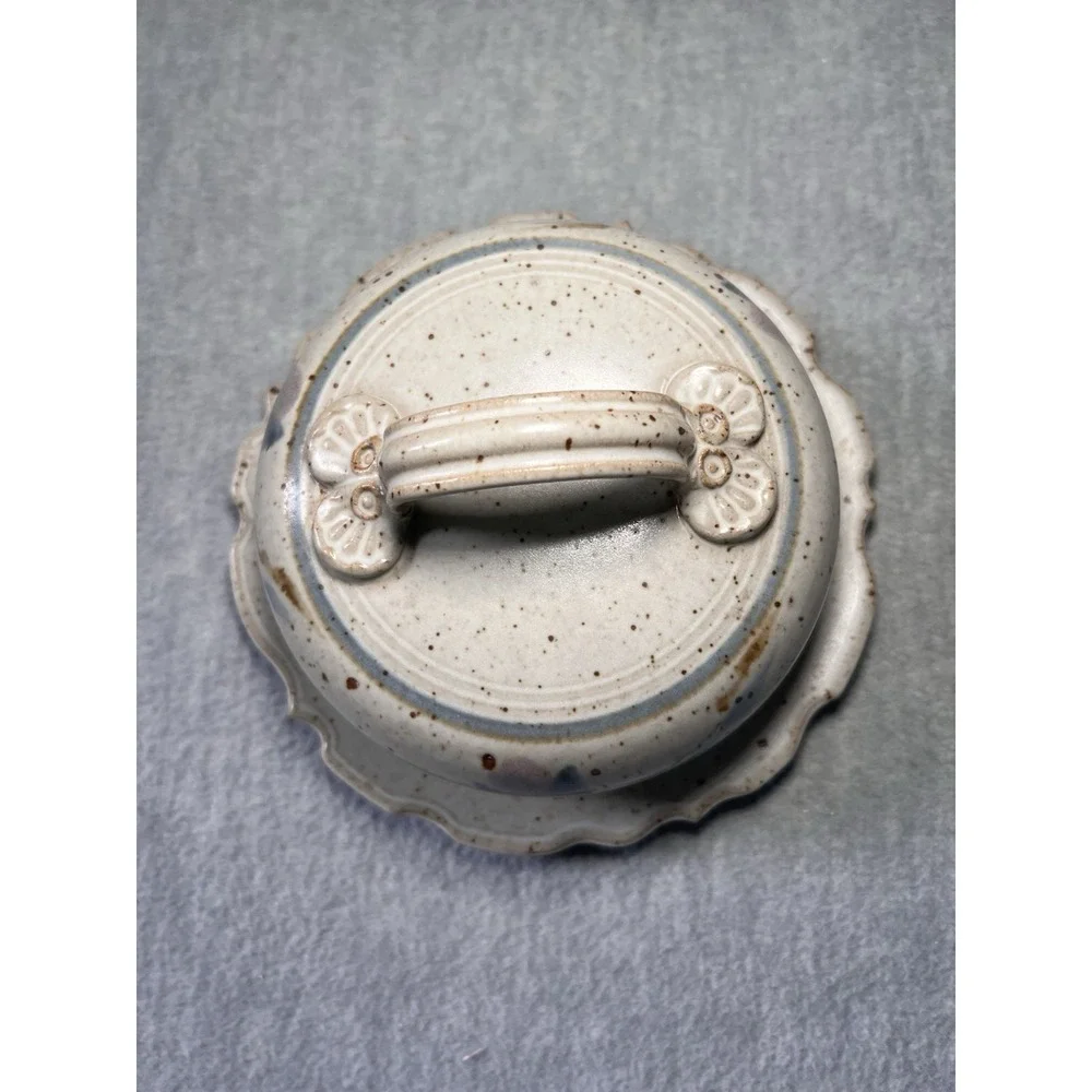 VTG Studio Art Pottery Cheese Dome Butter Dish Signed Rustic Farmhouse Plate Lid